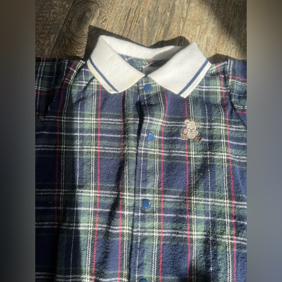Vintage 90s Baby Navy plaid flannel one piece bodysuit w/ collar by Little Me - Picture 9 of 11